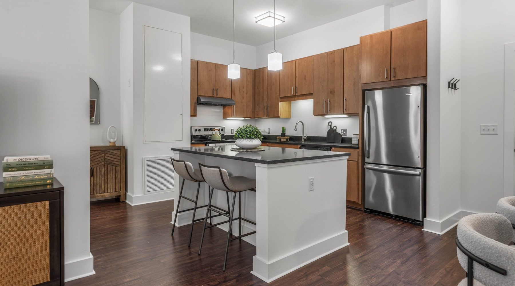 kitchen with bar stools