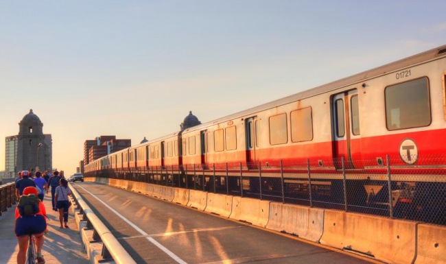 a train travels down the tracks