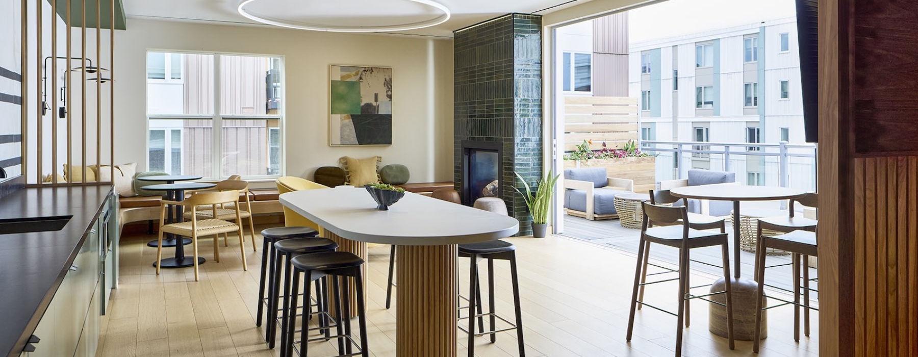 a spacious lounge and well-lit area